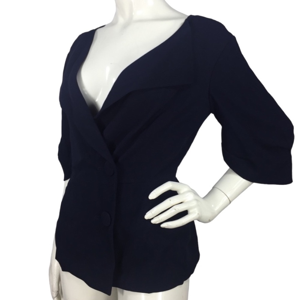 Lewit Cutout Collarless Lapel Blazer Navy